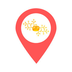 Bitcoin location map pin pointer icon. Element of map point for mobile concept and web apps. Icon for website design and app development. Premium cryptocurrency location. 