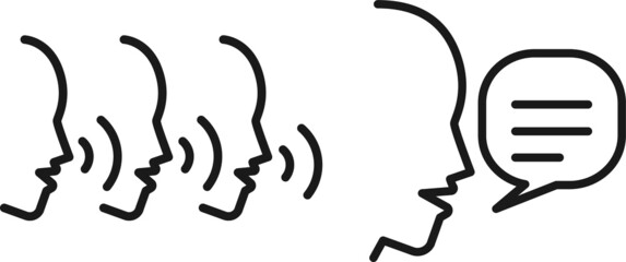 Voice control icon. Speak or talk recognition linear icon, speaking and talking command, sound commander or speech dictator head, vector illustration