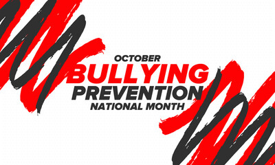 Obraz premium National Bullying Prevention Month in October. Stop bullying. Annual nationwide campaign to keep all youth safe from bullying. Orange color. Poster, card, banner, background. Vector illustration