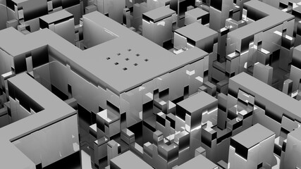 3D illustration of futuristic structure looks like modern city.