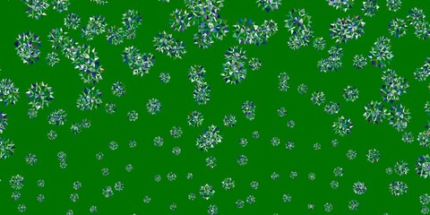 Light blue, green vector pattern with colored snowflakes.