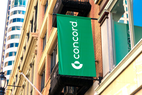 Concord Banner At Company Headquarters. Concord Is A Cloud-based Contract Lifecycle Management Platform - San Francisco, California, USA - 2020