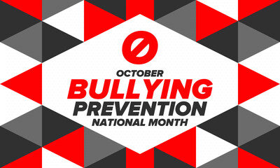 National Bullying Prevention Month in October. Stop bullying. Annual nationwide campaign to keep all youth safe from bullying. Orange color. Poster, card, banner, background. Vector illustration