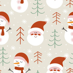 seamless pattern with  Santa Claus and snowman