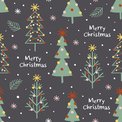 seamless pattern with decorated Christmas trees