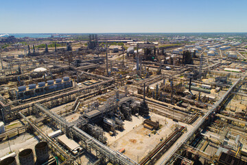 Fototapeta premium Aerial Overhead view of Petroleum Refinery Facilities