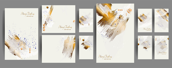 Set of cards holiday gold on white background decorations in the style of abstract Christmas New year's design template. Vector eps10