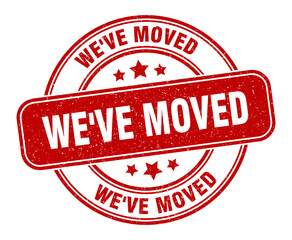we've moved stamp. we've moved label. round grunge sign