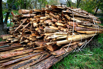 bunch of edged boards, firewood for the winter
