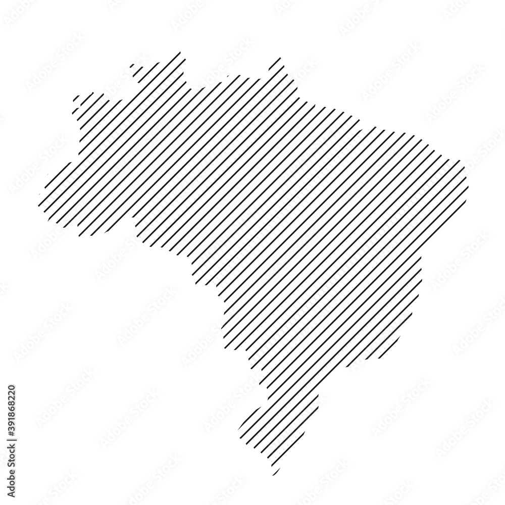 Poster brazil map from pattern of black slanted parallel lines. vector illustration.