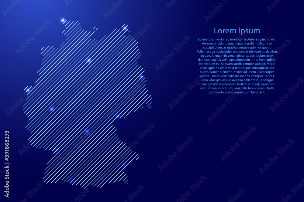 Poster germany map from blue pattern slanted parallel lines and glowing space stars grid. vector illustrati