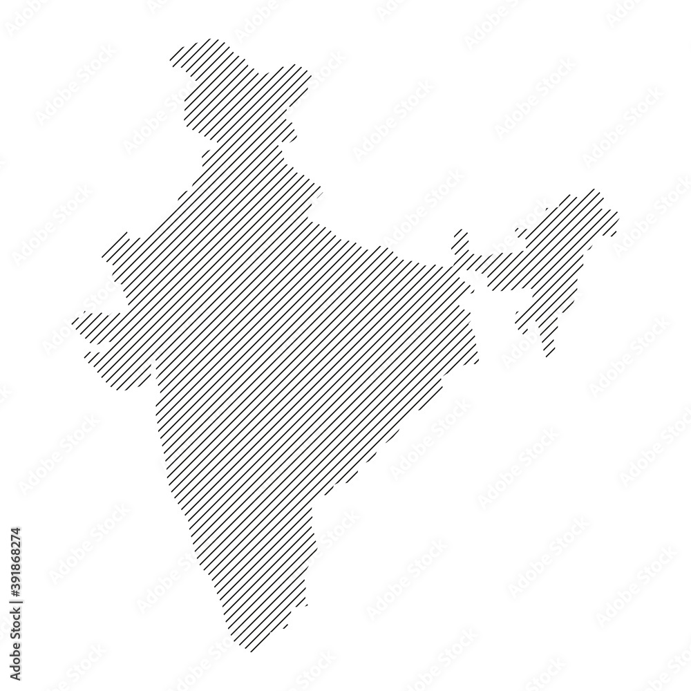 Poster india map from pattern of black slanted parallel lines. vector illustration.
