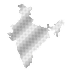 India map from pattern of black slanted parallel lines. Vector illustration.