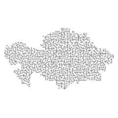 Kazakhstan map from black pattern of the maze grid. Vector illustration.