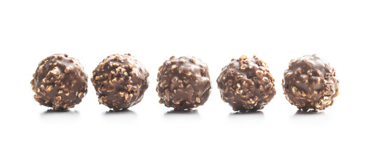 Sweet chocolate truffles. Tasty belgian pralines balls.