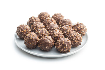 Sweet chocolate truffles. Tasty belgian pralines balls.