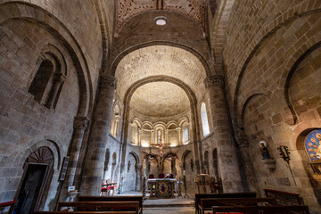 San Martín de Elines, apse and chancel with overlapping blind arches,, Valderredible region,...