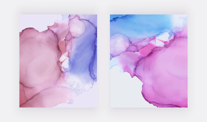 Pink and blue alcohol ink watercolor texture backgrounds.
