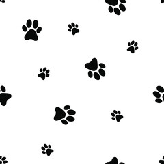 Fototapeta na wymiar Dog Paw seamless pattern footprint vector cat pet scarf isolated cartoon repeat wallpaper tile background illustration design