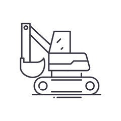 Backhoe excavator icon, linear isolated illustration, thin line vector, web design sign, outline concept symbol with editable stroke on white background.