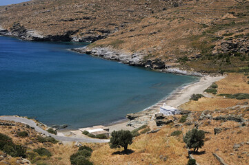 Fototapeta na wymiar Halkolimionas Beach. Andros island. Cyclades, Greece. 