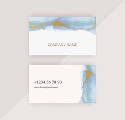 Business card with blue alcohol ink watercolor texture
