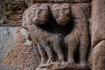collegiate church of San Pedro de Cervatos, decoration of the tympanum and lintel, Romanesque,...