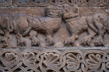 collegiate church of San Pedro de Cervatos, decoration of the tympanum and lintel, Romanesque, Cervatos, municipality of Campoo de Enmedio, Cantabria, Spain