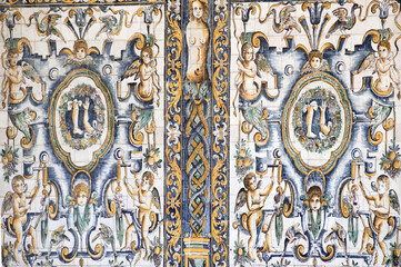 atrium covered by azulejos in a late-mannerist style in the Santo Amaro Chapel in Lisbon