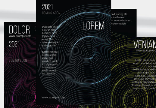 Flyer Layout with Geometric Wireframe Shapes on Black