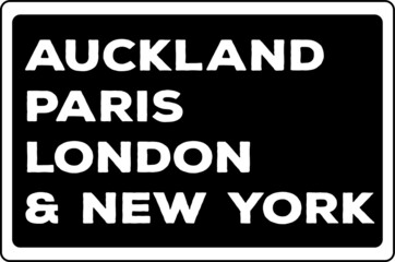 The phrase Auckland, Paris, London & New York