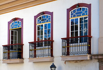Colonial balconies on facade in Ouro Preto, Brazil