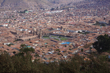 City of Cusco, seen from the sky. Panoramic view.