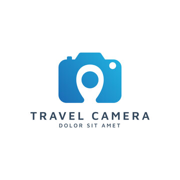 camera and travel negative space logo design