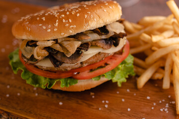 Burger with fries