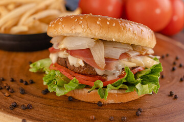 hamburger on a wooden background