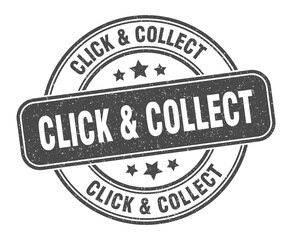 click & collect stamp. click & collect label. round grunge sign