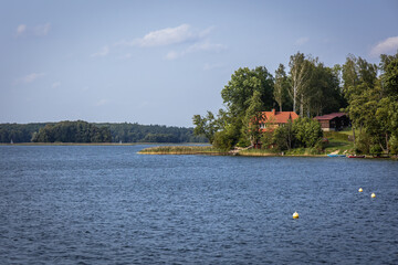 Shore of the Narie lake of Ilawa Lake District in Kretowiny, small village in Warmia Mazury region of Poland