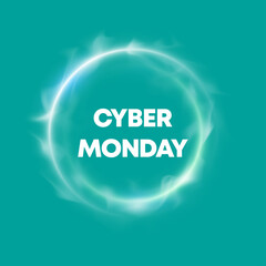 Cyber monday Sale round label. Promotional marketing discount event. Realistic circle luminous smoke. Design element for sale banners, posters, cards. Vector ad illustration
