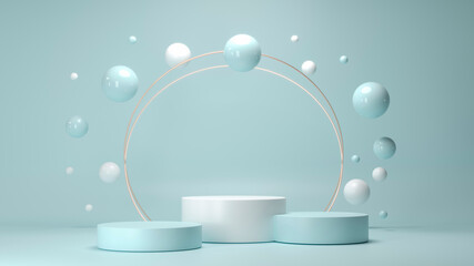 Round podium for product presentation. Abstract blank pedestal, platform for product display.