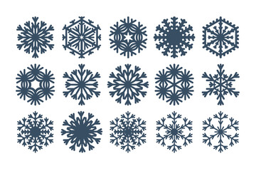 Snowflakes icons set. Black snow element silhouettes isolated on white background/ vector illustration for your winter design