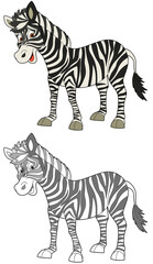 cartoon scene with sketch with happy zebra on white background illustration