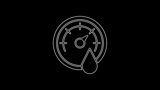 White line Sauna thermometer icon isolated on black background. Sauna and bath equipment. 4K Video motion graphic animation