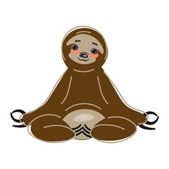 Cute cartoon sloth sitting in yoga pose. Vector isolated illustration on white background. © Tana
