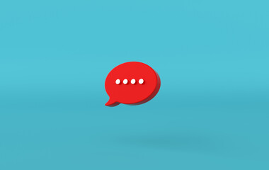 Typing in a chat bubble icon on blue background. 3d rendering comment sign, social media symbol.