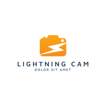 camera and lightning negative space logo design