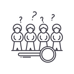 Audience research icon, linear isolated illustration, thin line vector, web design sign, outline concept symbol with editable stroke on white background.