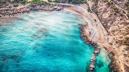 Fototapeta na wymiar Beautiful landscape of organize beach in cyprus