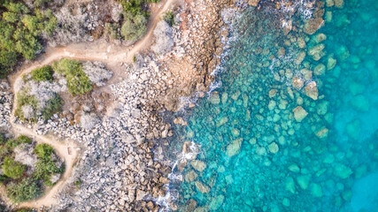 Beautiful seaside landscape with stones from above