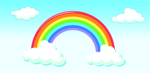 Colorful cartoon Rainbow With Clouds, and Gradient Mesh, Vector Illustration
